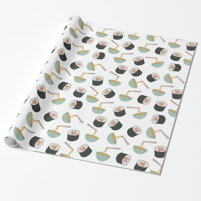 Papel De Presente Padrão de Sushi e Noodles (Desenrolado)