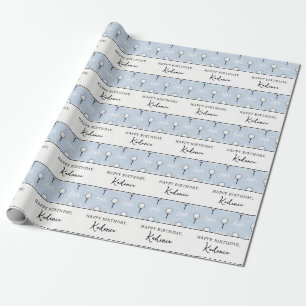 Papel De Presente Padrão de Taca de Golfe Azul Branco com Laço Fofo