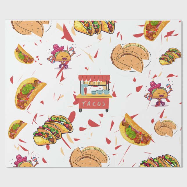 Papel De Presente Padrão de Taco com Fundo de Chili Seco (Aberto)