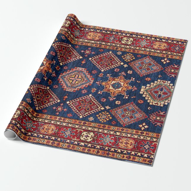 Papel De Presente Padrão de Tapete Turco Persa Oriental (Desenrolado)