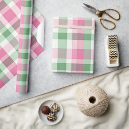 Papel De Presente Padrão De Tartan De Xadrez Rosa Funfa E Verde
