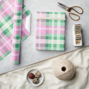 Papel De Presente Padrão De Tartan De Xadrez Rosa Funfa E Verde