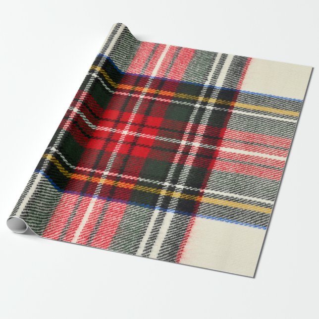Papel De Presente Padrão de tartan escocês. Xadrez de lã vermelha e  (Desenrolado)