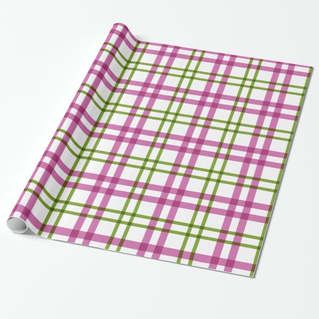 Papel De Presente Padrão de Tartan rosa e verde (Desenrolado)