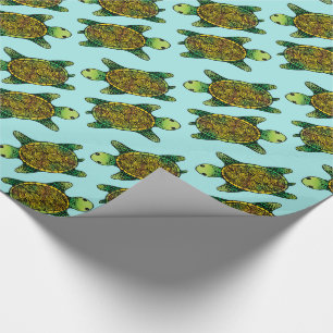 Papel De Presente Padrão de Tartaruga de Tinta Verde Desenhada