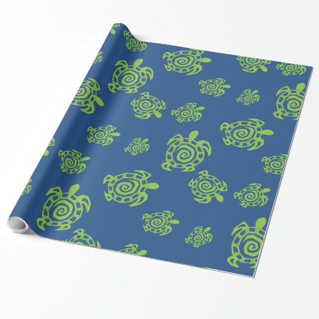Papel De Presente Padrão de Tartaruga Verde (Desenrolado)