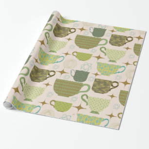 Papel De Presente Padrão de Teacup Moderno do meio século