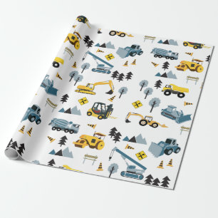 Papel De Presente Padrão de Tema de Construção Azul