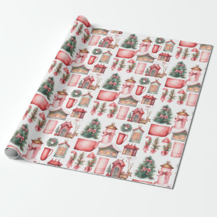 Papel De Presente Padrão de terra da árvore de Natal rosa vermelha