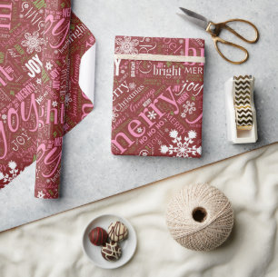 Papel De Presente Padrão de texto e floco de neve de Natal Vermelho 