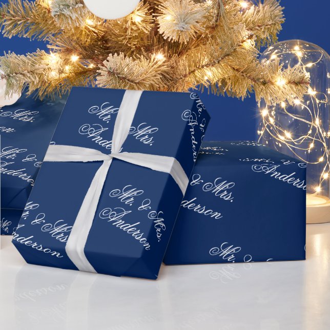 Papel De Presente Padrão de texto personalizado elegante em azul-mar (Feriados)
