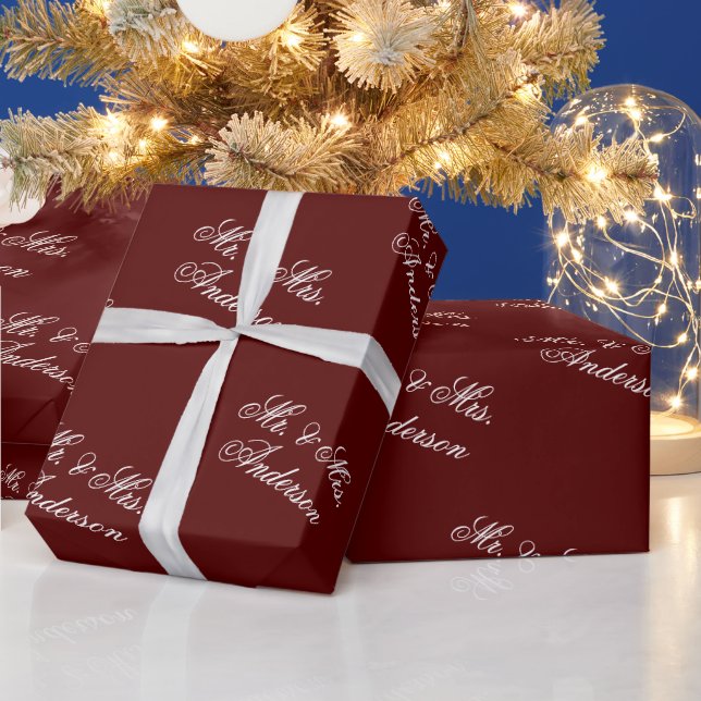 Papel De Presente Padrão de texto personalizado elegante em Marrom (Feriados)