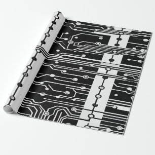 Papel De Presente Padrão de Textura de Placa de Circuito Preto e Bra