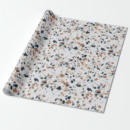Papel De Presente Padrão de textura de terrazzo moderno branco creme