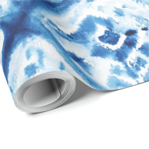 Papel De Presente Padrão de Tie Dye Abstrato de Férias de Natal Azul