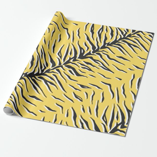 Papel De Presente Padrão de tigre preto e amarelo de safena sem cost (Desenrolado)