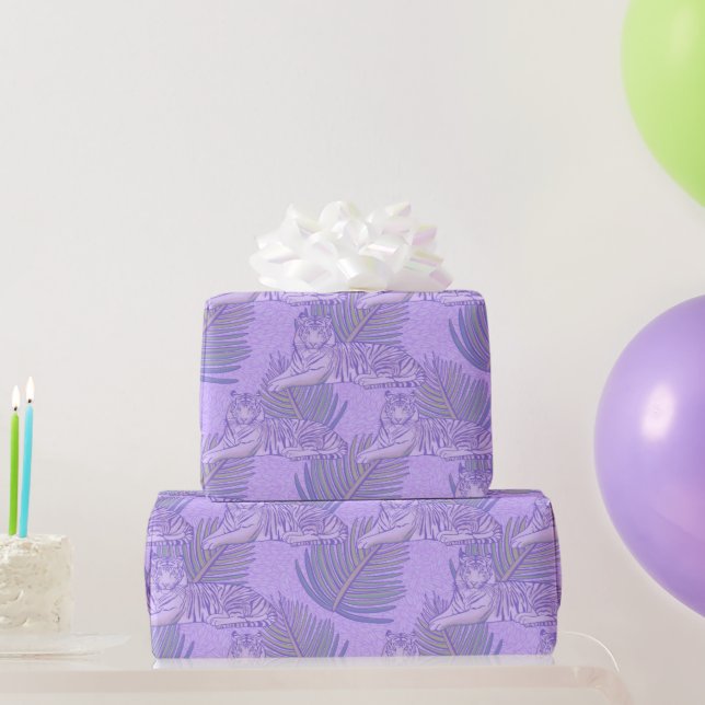 Papel De Presente Padrão de Tigre Roxo (Presentes para festas)