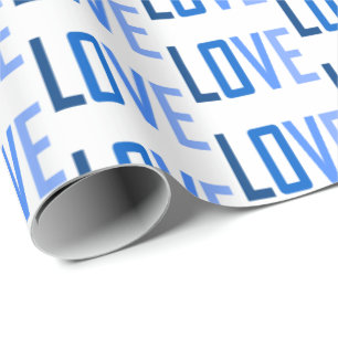 Papel De Presente Padrão de Tipografia de Amor Azul