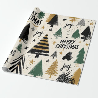 Papel De Presente Padrão de Tipografia de Árvores de Natal Modernas