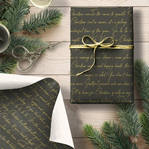 Papel De Presente Padrão de Tipografia de Natal Ouro Verde36 ID1009