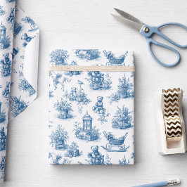 Papel De Presente Padrão de Toile Azul de Natal Clássico