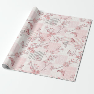 Papel De Presente Padrão de Toile Botânico Vintage com Borboleta (6)