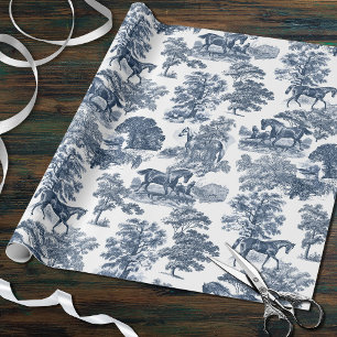 Papel De Presente Padrão de Toile Clássico Azul-Chic