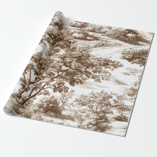 Papel De Presente Padrão de Toile de Abóbora de Sépia Rústica de Faz