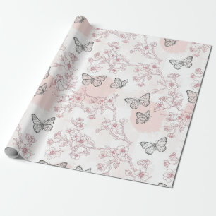 Papel De Presente Padrão de Toile de Borboleta Botânica Vintage (8)