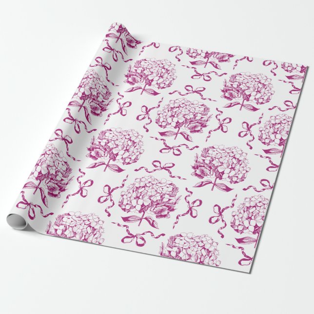 Papel De Presente Padrão de Toile de Hydrangea de Arco Pink Elegante (Desenrolado)