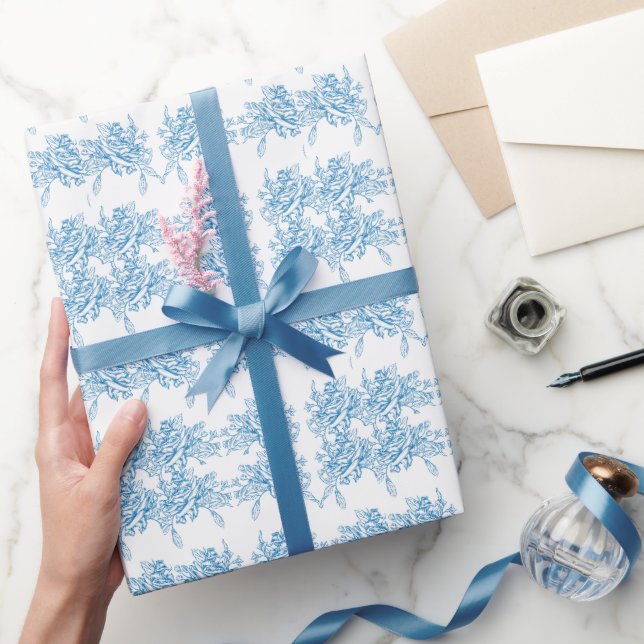 Papel De Presente Padrão de Toile Francês Azul (Presentear)