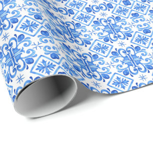 Papel De Presente Padrão de Toile Francês Azul