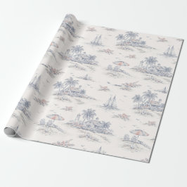 Papel De Presente Padrão de Toile Francês Tropical Costeiro Azul