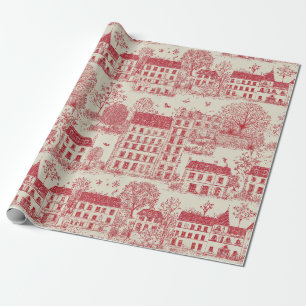 Papel De Presente Padrão de Toile Paisagístico Vermelho Europeu Eleg