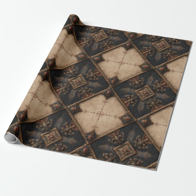 Papel De Presente Padrão de Trabalho em Madeira Talhada Gótica (4) (Desenrolado)