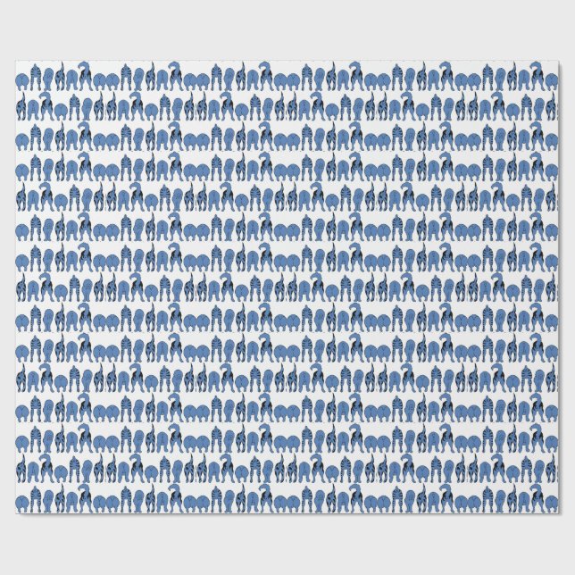 Papel De Presente Padrão de Traseros de Cachorro Azul (Aberto)