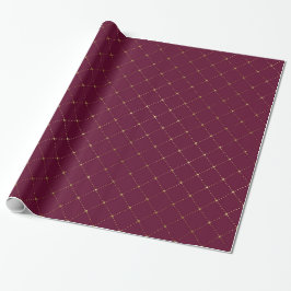 Papel De Presente Padrão de Treliça Burgundy e Dourado