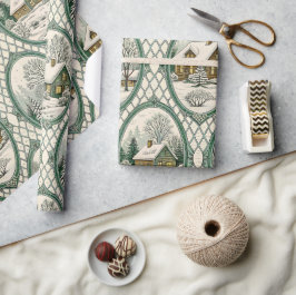 Papel De Presente Padrão de Treliça de Moldura de Casa de Campo Toil