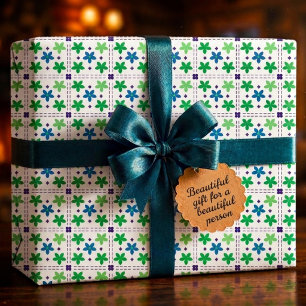 Papel De Presente Padrão de Treliça Floral Verde Azul Design