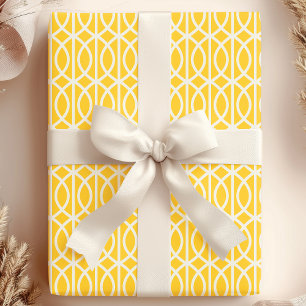 Papel De Presente Padrão de Treliça Marroquino Amarelo Branco Chic