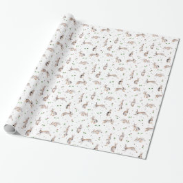 Papel De Presente Padrão de trevo botânico branco de coelho