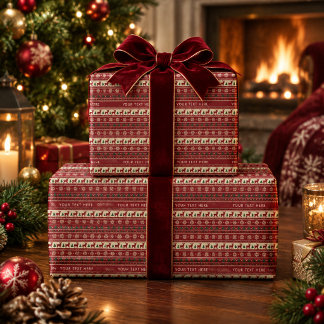 Papel De Presente Padrão de Tricô Fair Isle de Férias com Texto Pers