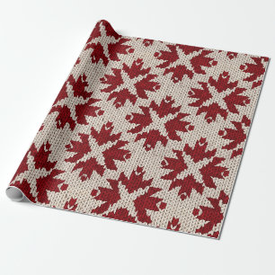 Papel De Presente Padrão de Tricô Vermelho e Branco Nórdico – Invern