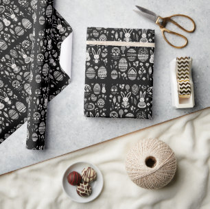 Papel De Presente Padrão de trilha de coelho preto e branco