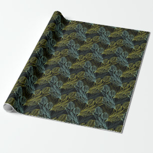 Papel De Presente Padrão de tulipas azuis verdes elegantes