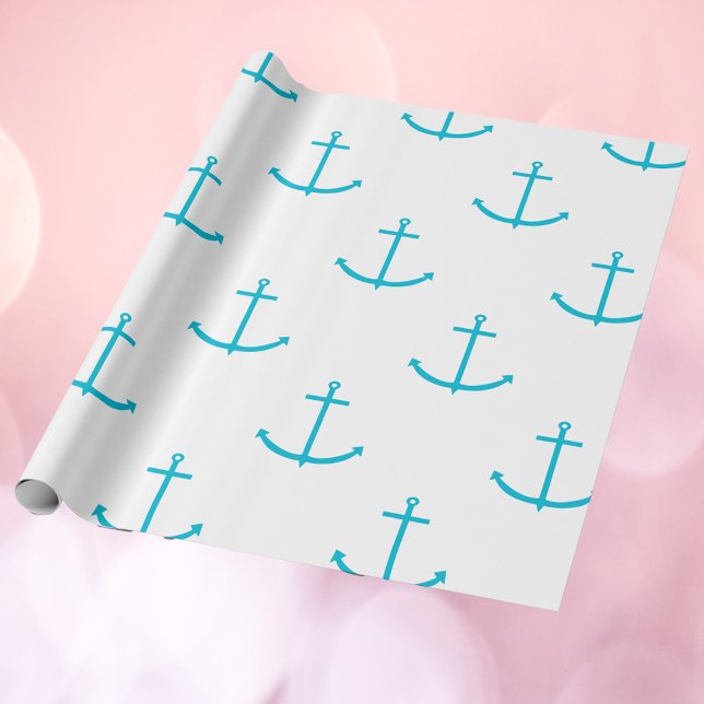 Papel De Presente Padrão de Turquesa Náutica de Âncora (Wrapping paper with a pattern of turquoise anchors)