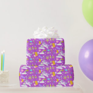 Papel De Presente Padrão de Unicórnio Branco de Aniversário de 8 Ano