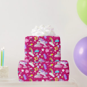Papel De Presente Padrão de Unicórnio de Aniversário de 10 anos Cor 