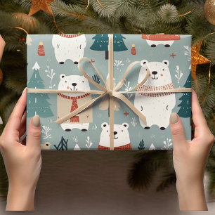 Papel De Presente Padrão de Urso de Natal