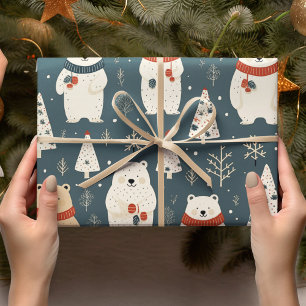Papel De Presente Padrão de Urso de Natal